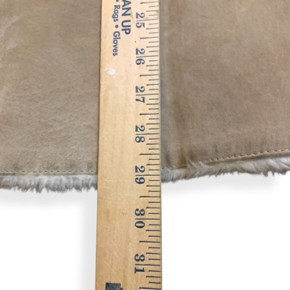 Women’s Suede Penny Lane Coat Tan Ivory Faux Fur Hood Cuffs Sz XXXL Boho - Picture 9 of 12